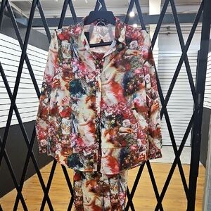 Floral Patterned Blouse and Pants Set